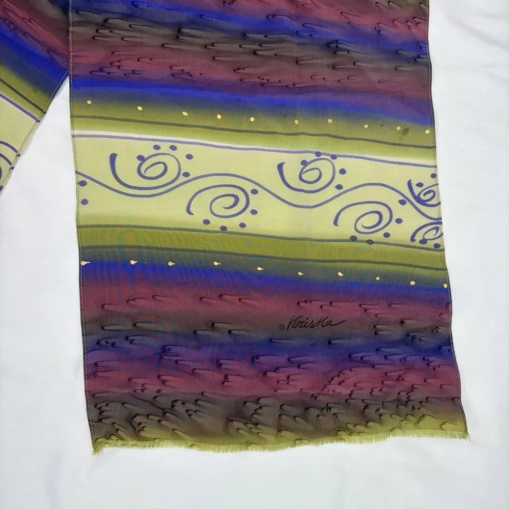 Kriska Signed Silk Rectangular Scarf Dyed Colorful Boho-chic, versatile, stylish